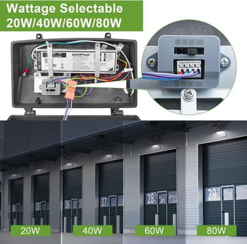 LED Full Cut-Off Wall Pack Light 80/60/40/20W Power Selectable, 5000K, 100-277V AC, DLC & ETL Listed